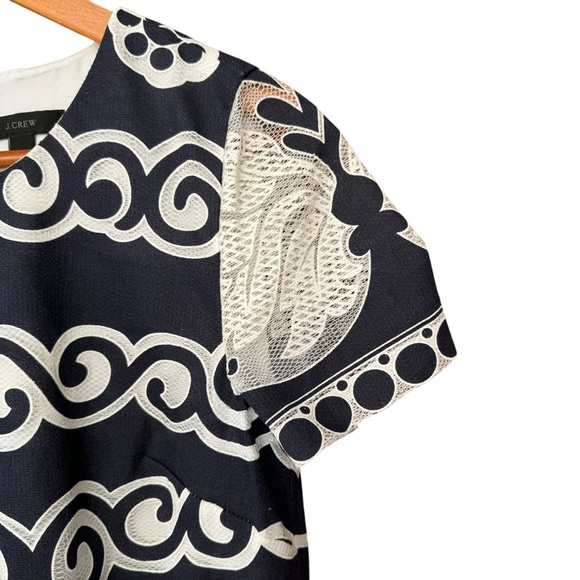 J Crew Ornate Lace Shift Dress Navy Blue White Womens Size 4 E9490 - Picture 4 of 12